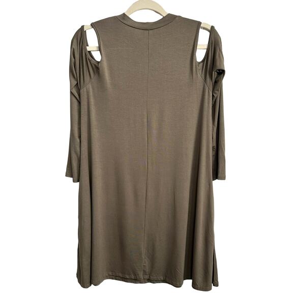 NWT Elan Soma Olive Dress S Cold Shoulder Flounce Relaxed Fit Stretch Casual - Picture 12 of 15
